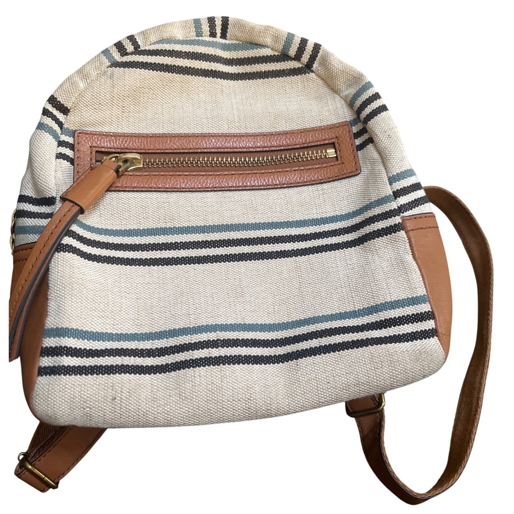 Fossil Megan blue Striped tan Canvas Small Backpack